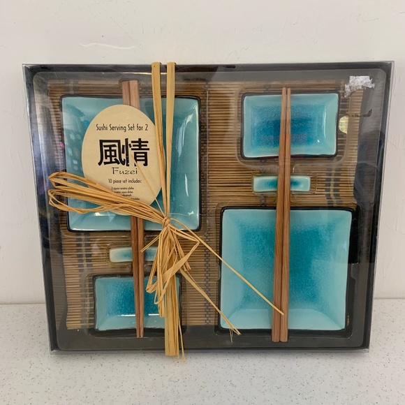 New Fuzei Ceramic Blue Sushi Serving Set For Two 10 pcs - Picture 1 of 10